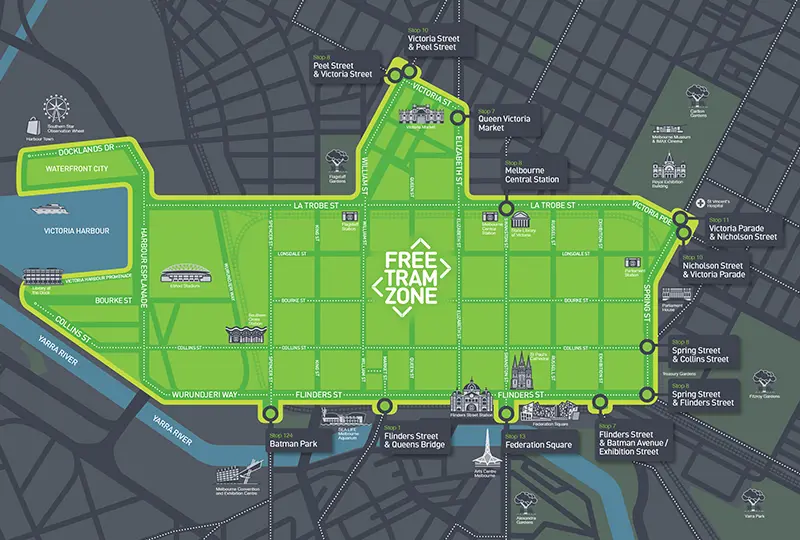 Melbourne Free Tram Zone map - KKDay Title: Top 10 Family Attractions in Melbourne